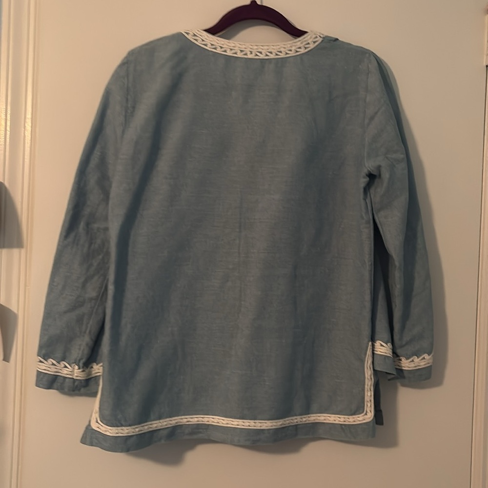 J. Crew Point Sur Blue Top with White Embroidery - Picture 3 of 3